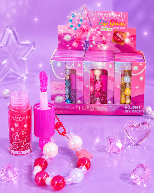Lip gloss con llavero en cajita