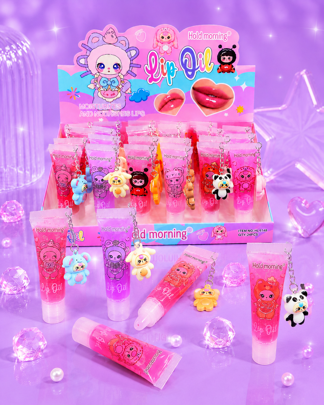 Lip gloss con llavero kawai