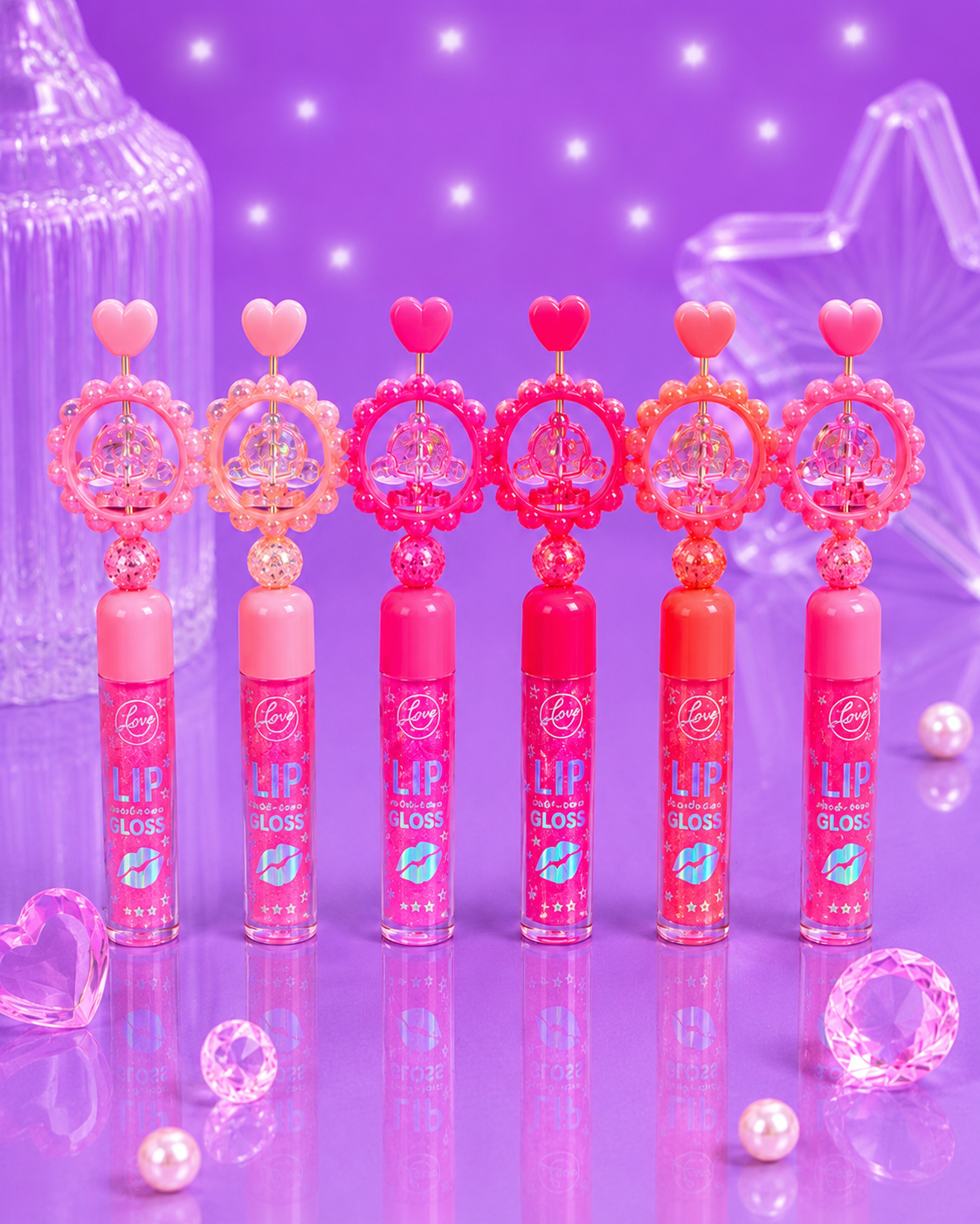 Lip gloss mágico con decoración giratoria