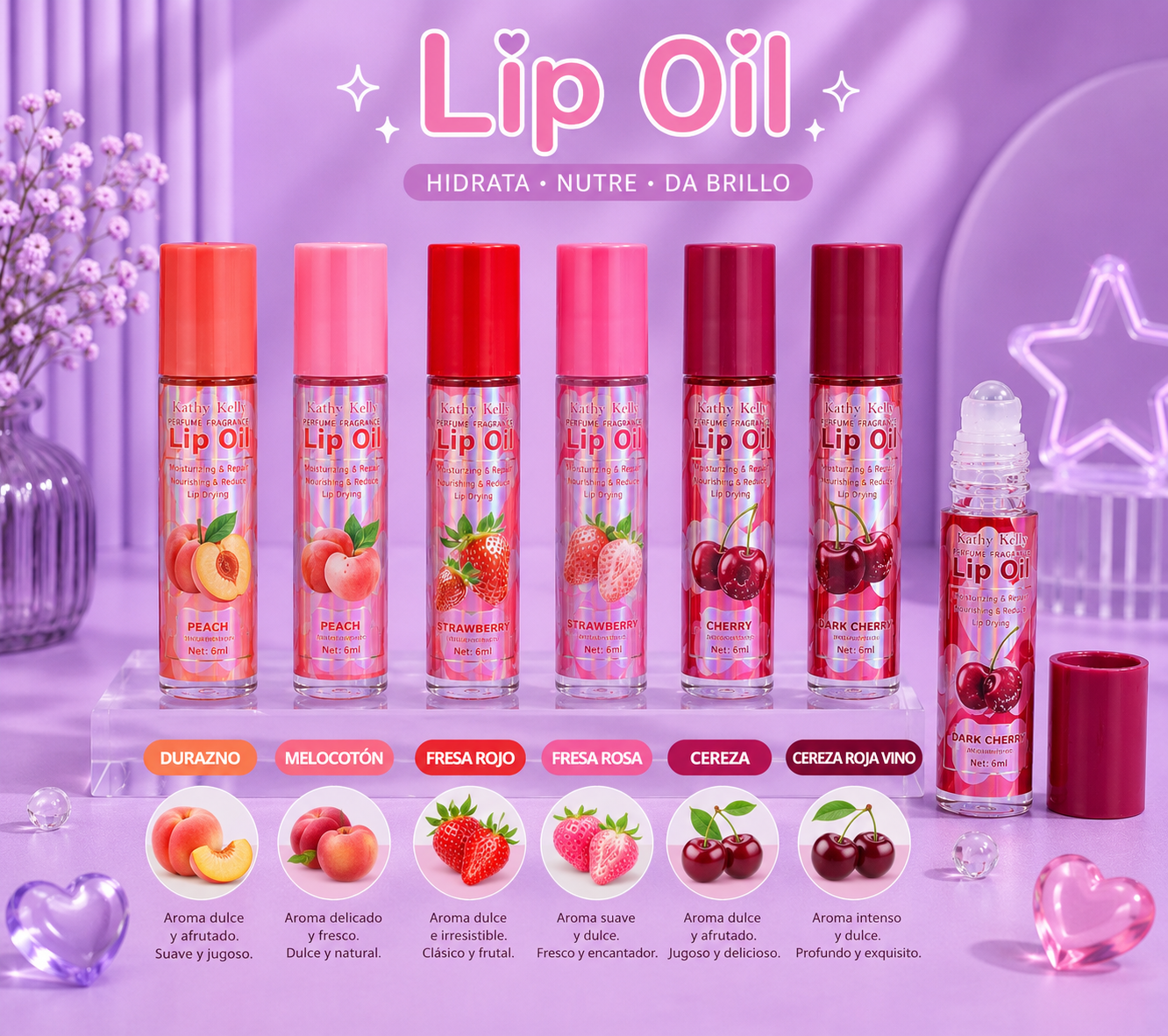Lip oil roll on de frutos rojos
