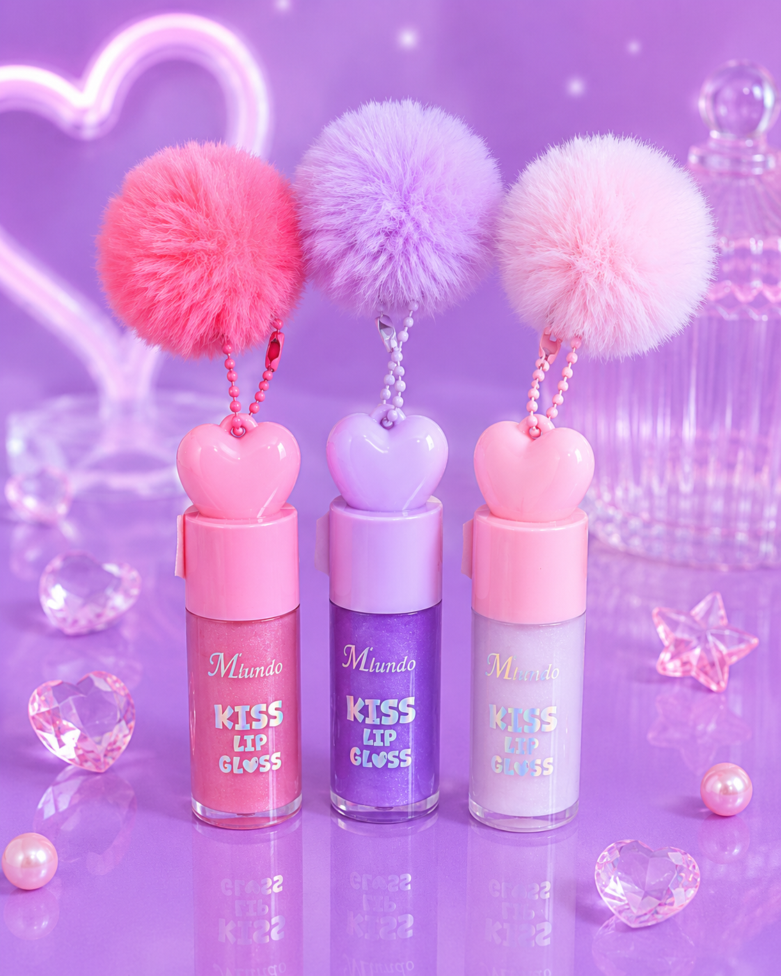 Lip gloss con llavero de pompón