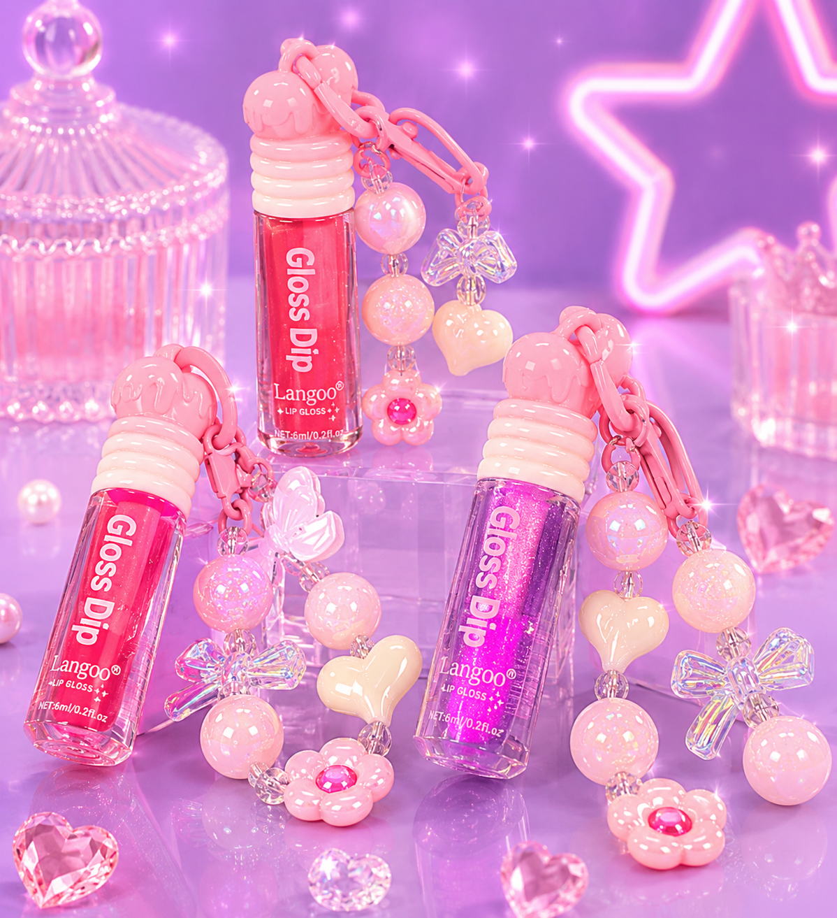 Lip gloss llavero perlas tornasol