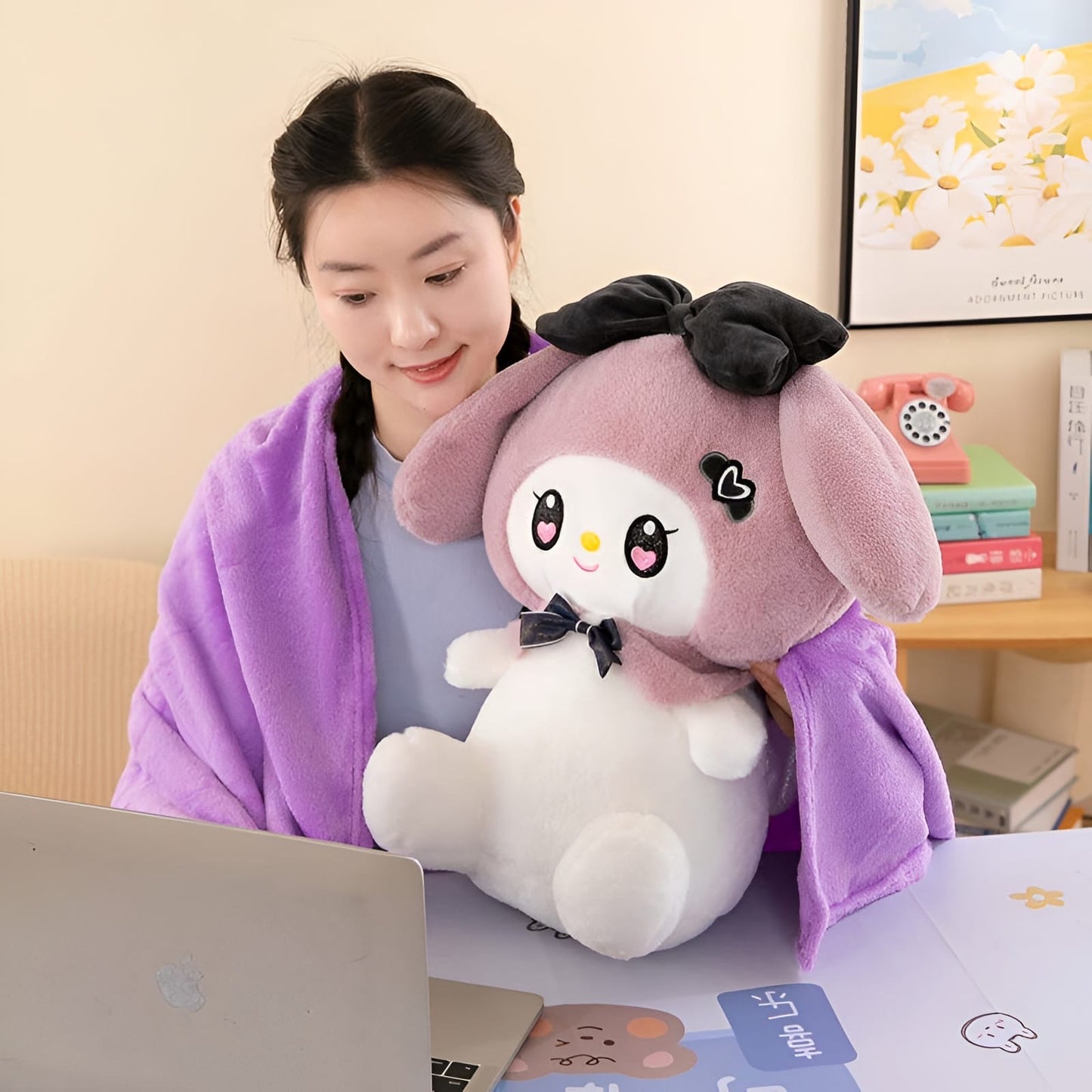 Peluche Sanrio con cobija 50cm