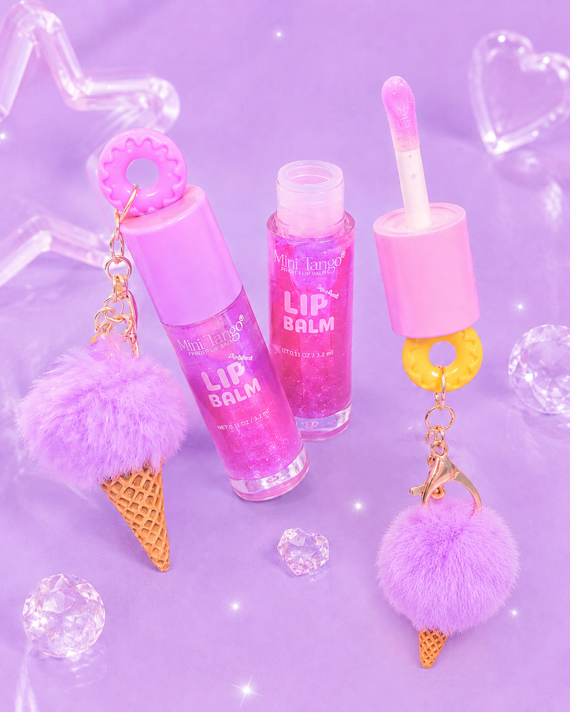 Lip gloss donita con cono de pompon