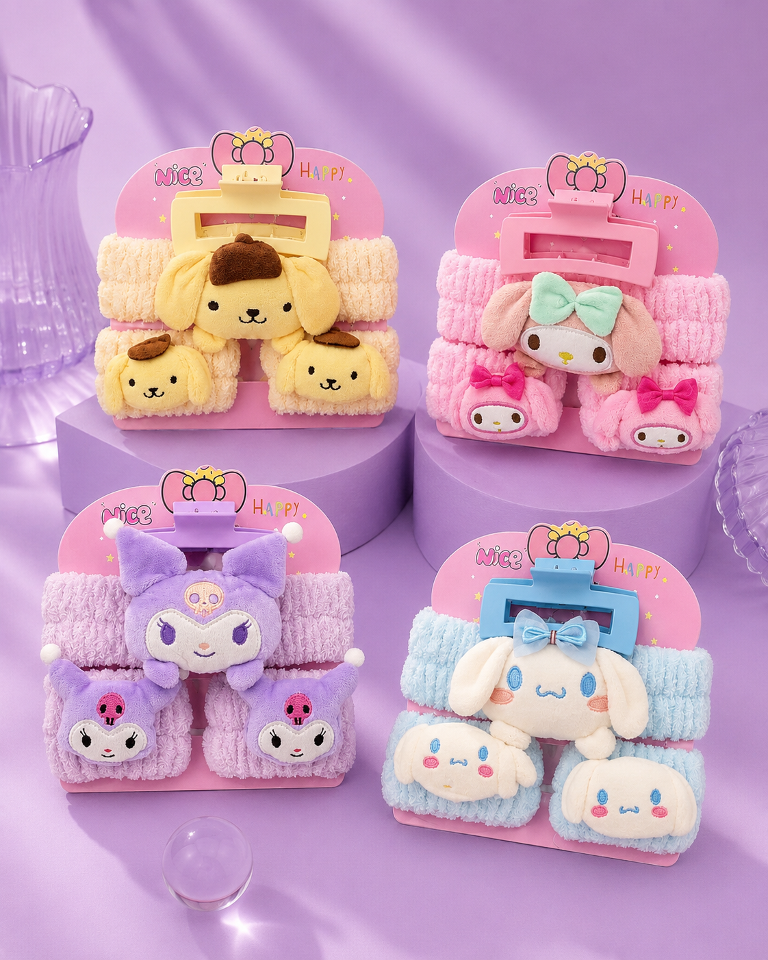 Set skincare Sanrio con muñequeras y gancho