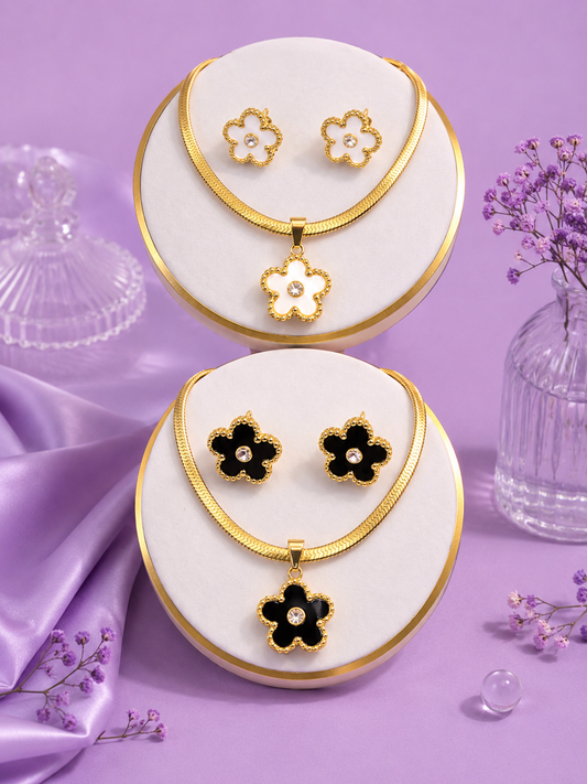 Set de aretes y collar estilo van cleef elegante