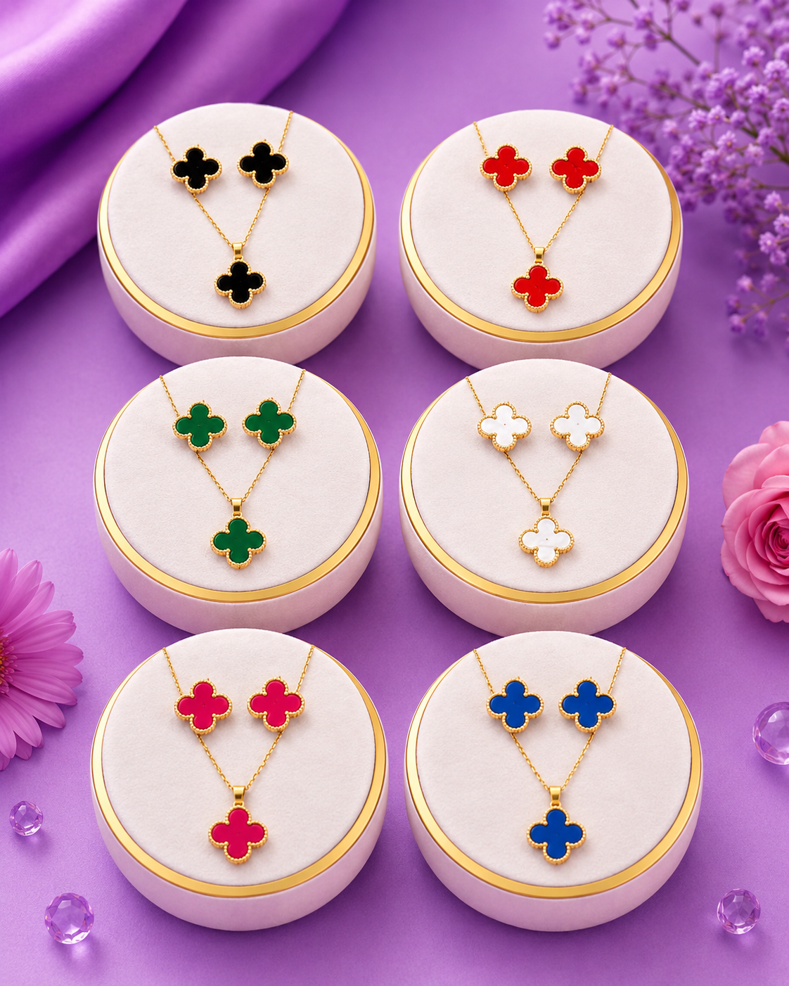 Set de arete y collar estilo van cleef