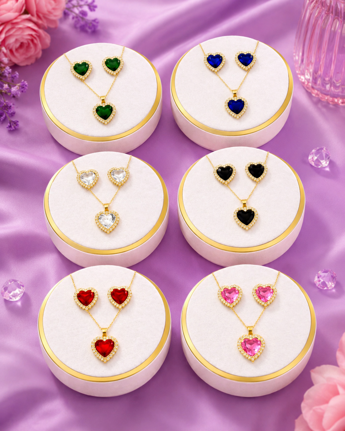 Set de collar y aretes en forma de corazón