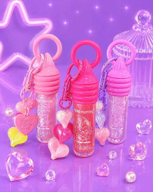 Lip gloss llavero triple corazón