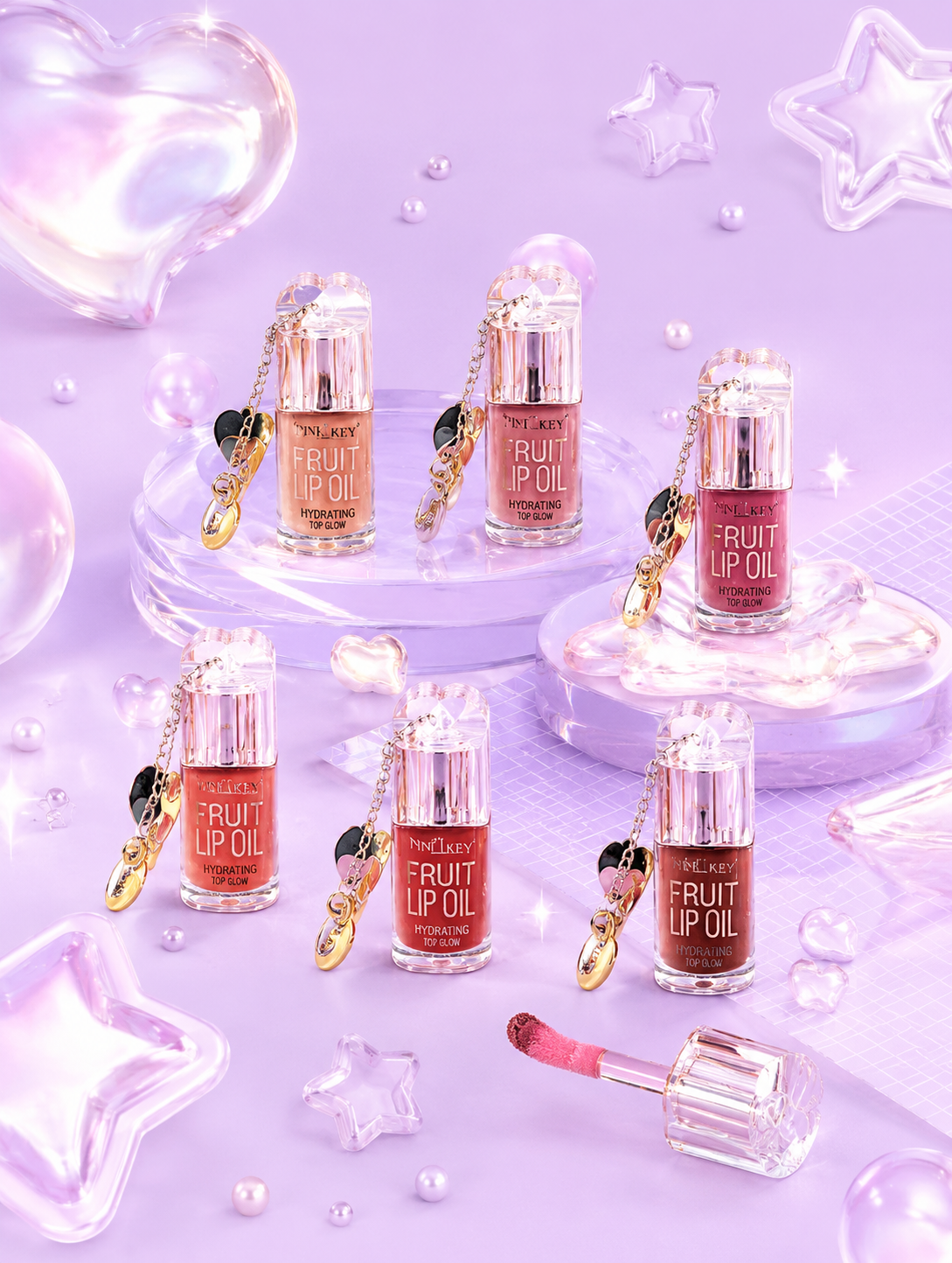 Lip gloss con color con llavero de perrito de globo