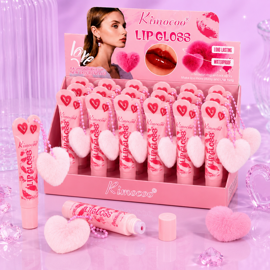Lip gloss pompón de corazón rosa