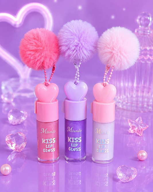 Lip gloss con llavero de pompón