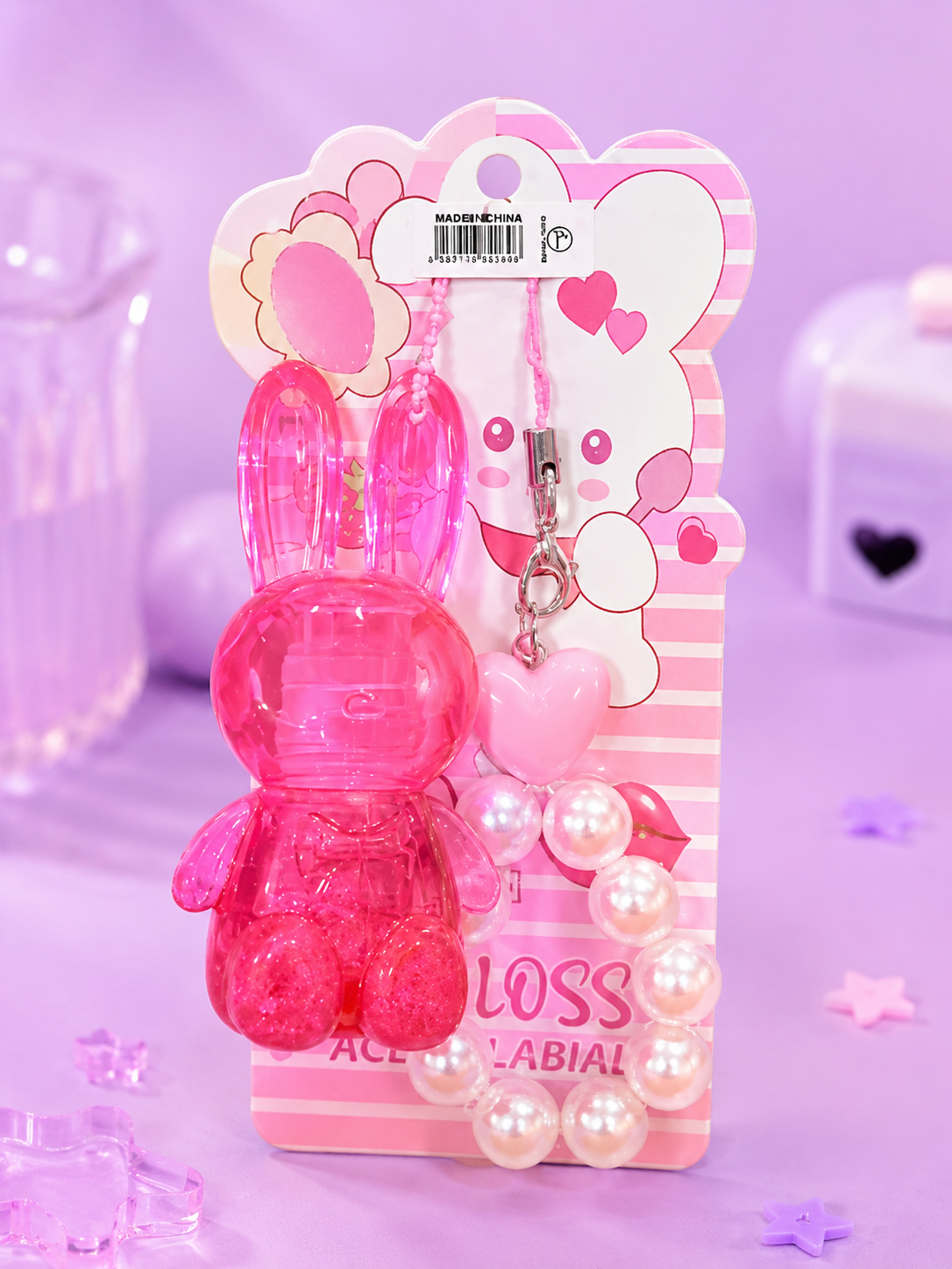 Lip gloss conejito con llavero coquette