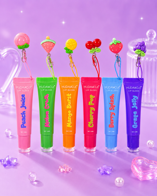 Lip gloss con llavero de frutas