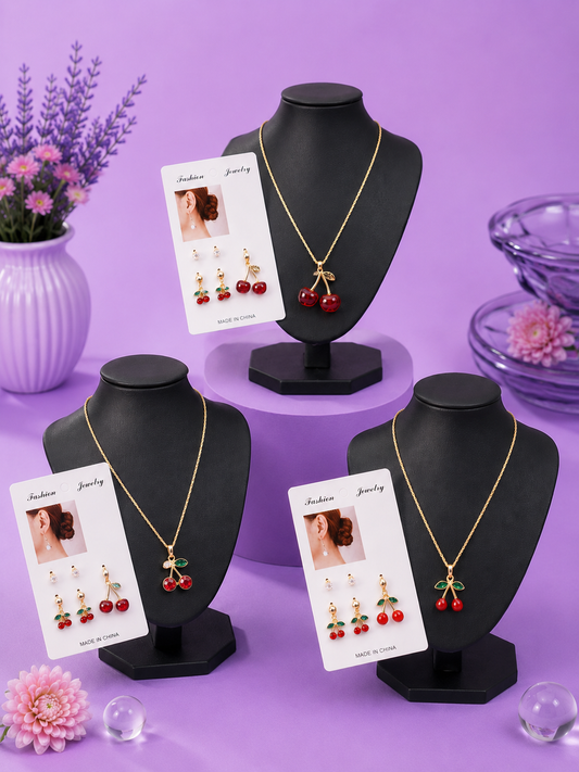 set de collar y aretes cereza