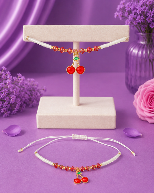 Pulsera de hilo de cereza ajustable